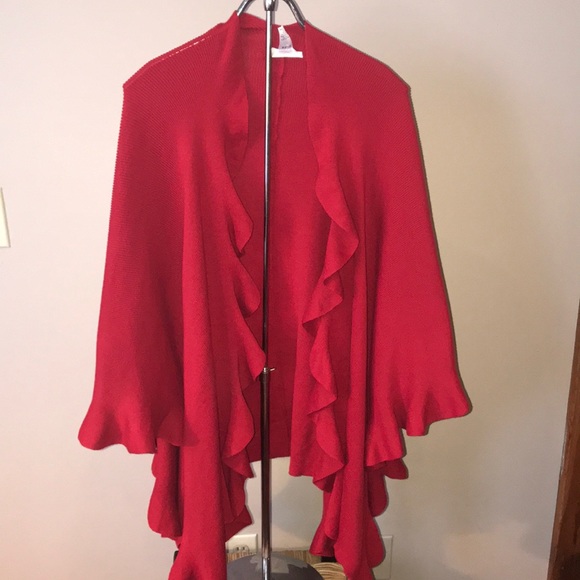 Coldwater Creek Jackets & Blazers - Coldwater Creek Red Ruffle Cape Poncho